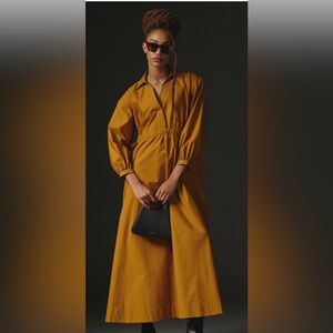 Anthropologie Cinched Midi Shirt Dress in Cedar Brown